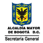 Logotipo de la alcaldía mayor de bogotá, que presenta un escudo con un águila negra, rodeada de anclas amarillas y llamas rojas, con el texto "secretaría general" debajo.