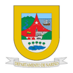 Escudo del departamento de nariño, que presenta un escudo con una montaña, una estrella, un edificio y agua, con un cartel debajo que dice "departamento de nariño.