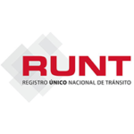 Logotipo de runt (registro único nacional de tránsito), que presenta las siglas en letras rojas sobre un fondo geométrico gris.