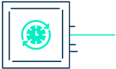 Un ícono gráfico que representa una caja fuerte con un mecanismo de bloqueo de tiempo, mostrado en un esquema simplificado de color azul y negro.