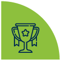Ícono de un trofeo con una estrella en el medio, enmarcado en un fondo circular de color verde.