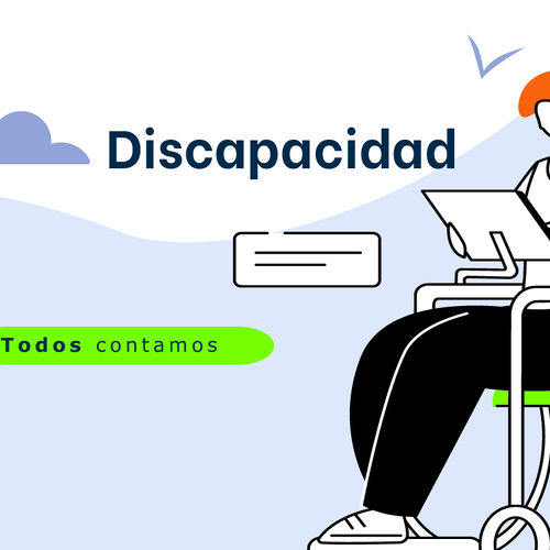 Ilustración de concienciación sobre la discapacidad, en la que aparece una persona en silla de ruedas, con el texto "Bitacora EFR" y "todos contamos" sobre fondo celeste.