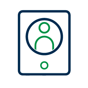 Un ícono simple que representa un altavoz con una perilla de volumen resaltada en verde sobre un fondo blanco dentro de un marco cuadrado oscuro.