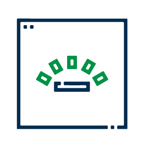 Un ícono gráfico que representa billetes de dinero verdes volando desde la pantalla de una computadora portátil azul, simbolizando transacciones financieras en línea o conceptos de dinero digital.