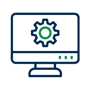 Ícono de un monitor de computadora con un engranaje en la pantalla, que simboliza la configuración o la configuración del sistema.