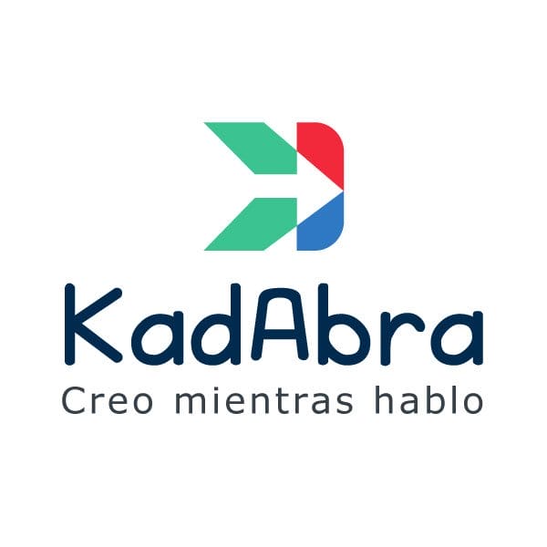 Logotipo de kadabra que presenta una flecha multicolor estilizada sobre el texto "kadabra" con la leyenda "galería mayo 2023.