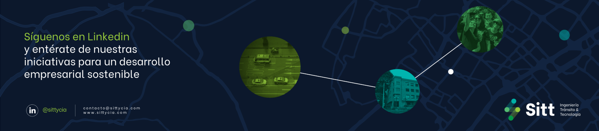Banner que promociona la página de LinkedIn de STIT, centrada en iniciativas empresariales sostenibles, que presenta gráficos de globos terráqueos interconectados sobre un fondo oscuro. Te presentamos los puntos más relevantes de nuestra gestión durante el año.